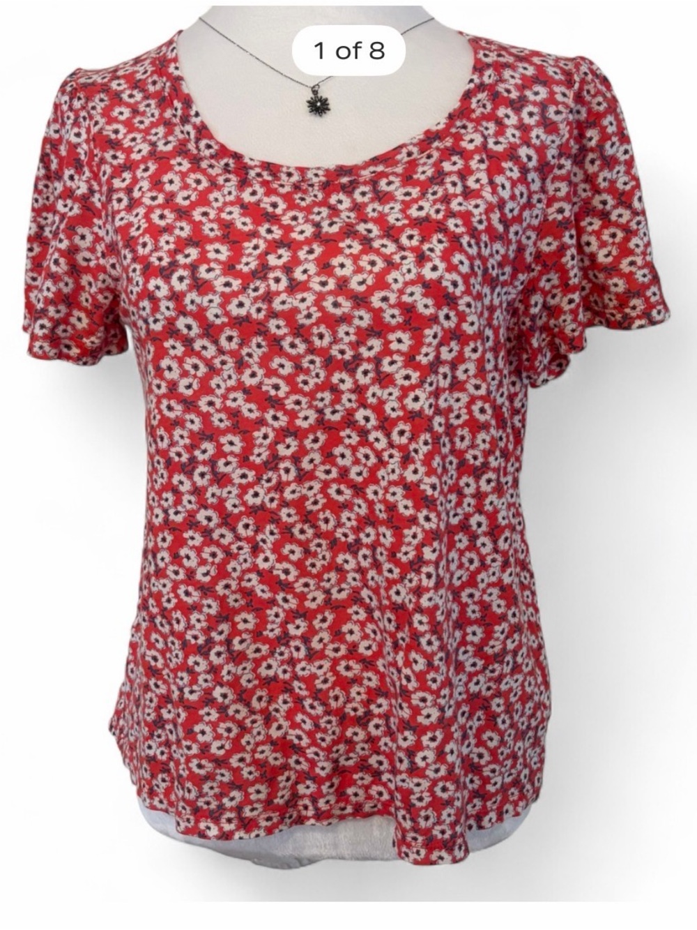 Lucky Brand Red Floral Short-Sleeve Scoop Neck Tee Size Small